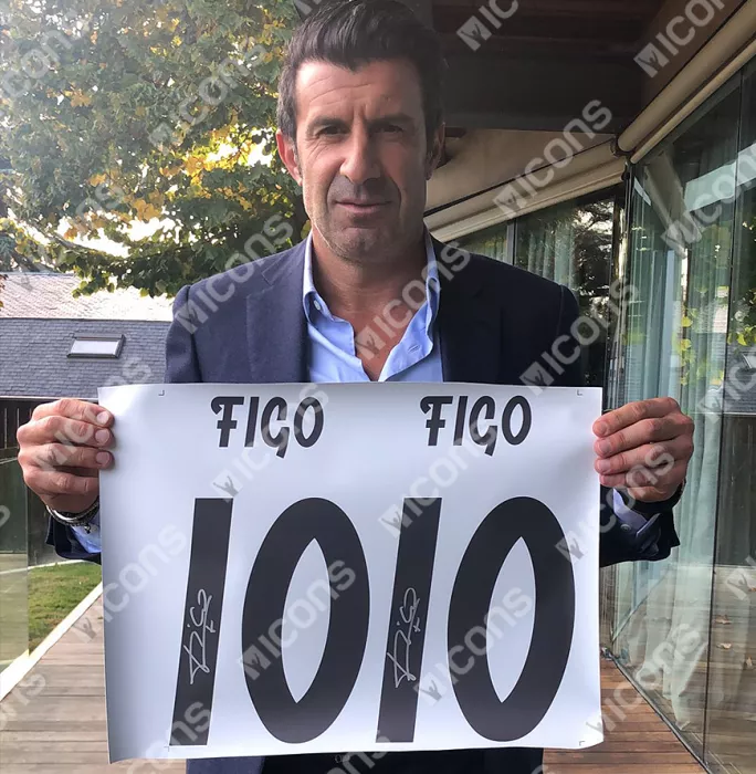 Luis Figo Signed Real Madrid Tonal Crest T-Shirt With Fan Style Number In Classic Frame