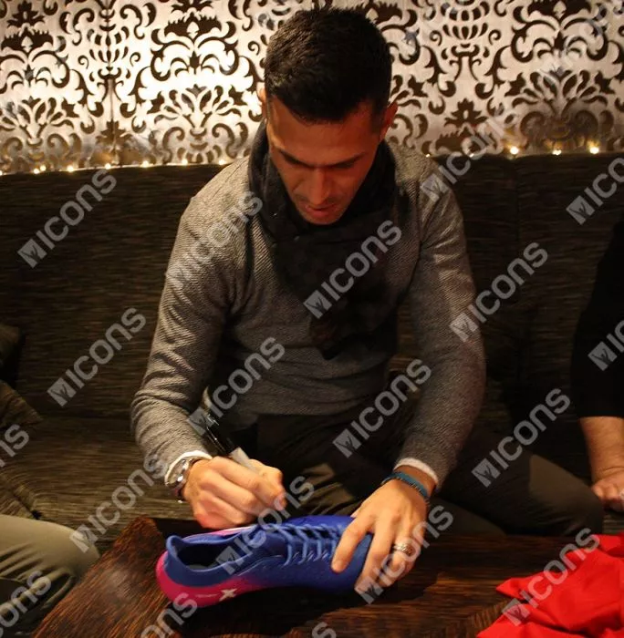 Luis Garcia Signed Blue And Pink Adidas X Techfit Boot In Bubble Frame: Option 1