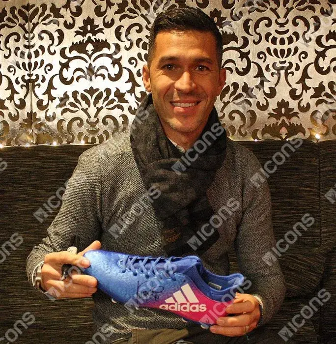 Luis Garcia Signed Blue And Pink Adidas X Techfit Boot In Bubble Frame: Option 1