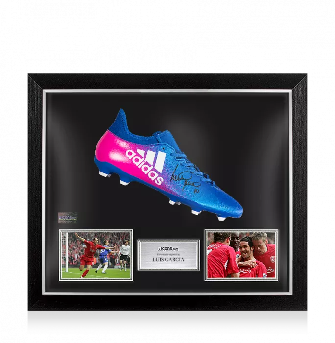 Luis Garcia Signed Blue and Pink Adidas X Techfit Boot In Bubble Frame: Option 1