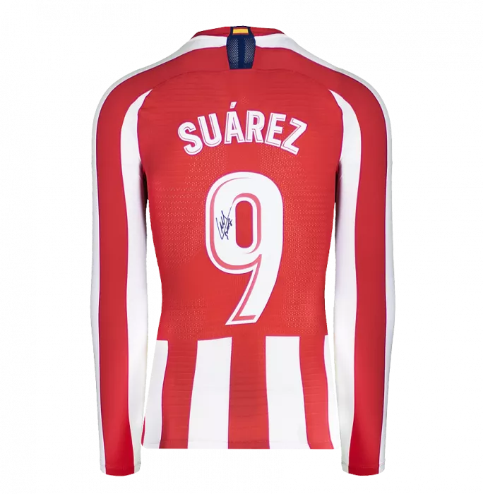 Luis Suarez Back Signed Atletico Madrid 2019-20 Home Shirt With Fan Style Number In Hero Frame: Option 1