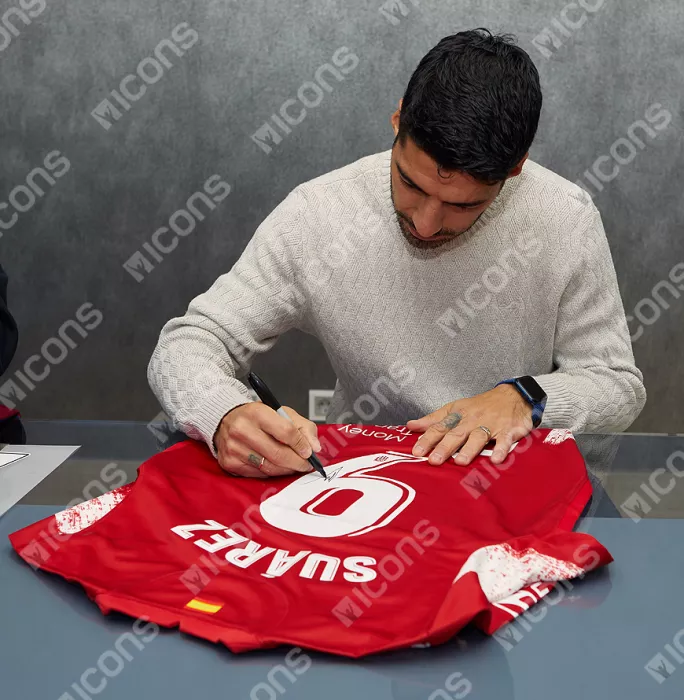Luis Suarez Back Signed Atletico Madrid 2021-22 Home Shirt In Classic Frame