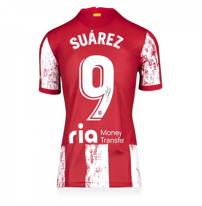 Luis Suarez Back Signed Atletico Madrid 2021-22 Home Shirt In Hero Frame: Option 1