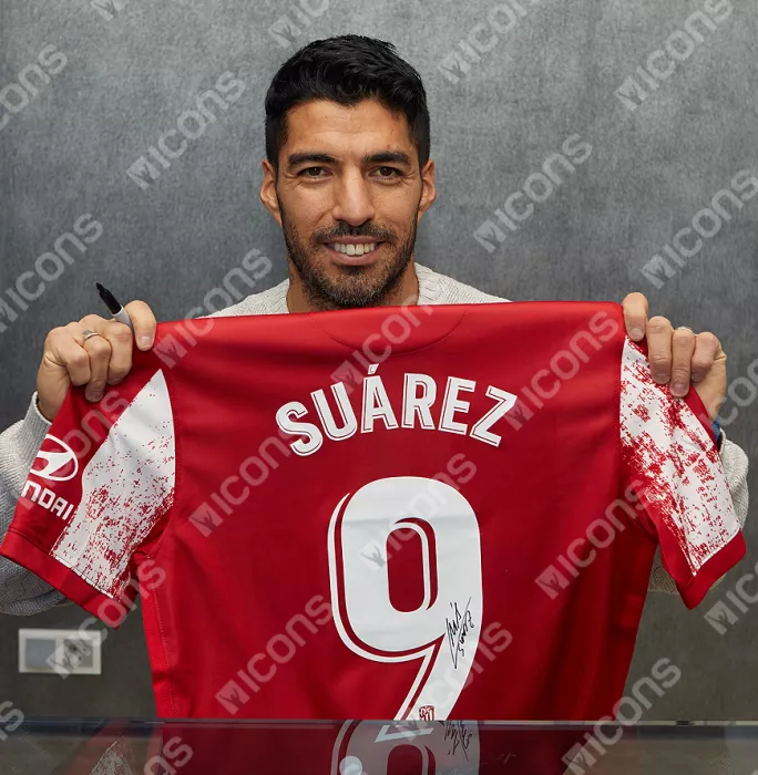 Luis Suarez Back Signed Atletico Madrid 2021-22 Home Shirt In Hero Frame: Option 1