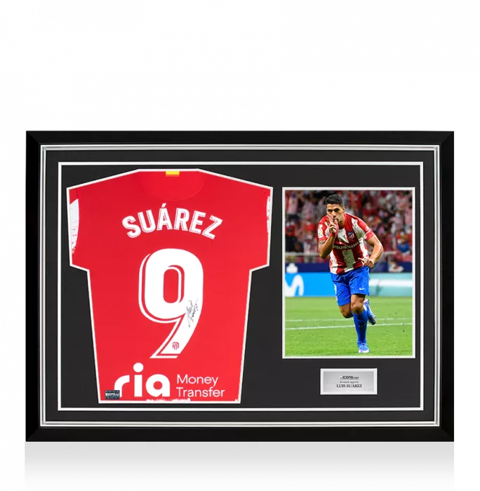 Luis Suarez Back Signed Atletico Madrid 2021-22 Home Shirt In Hero Frame: Option 1