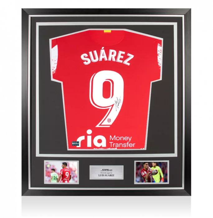 Luis Suarez Back Signed Atletico Madrid 2021-22 Home Shirt In Classic Frame