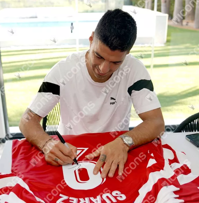 Luis Suarez Back Signed Atletico Madrid 2022-23 Home Shirt In Hero Frame: Option 1