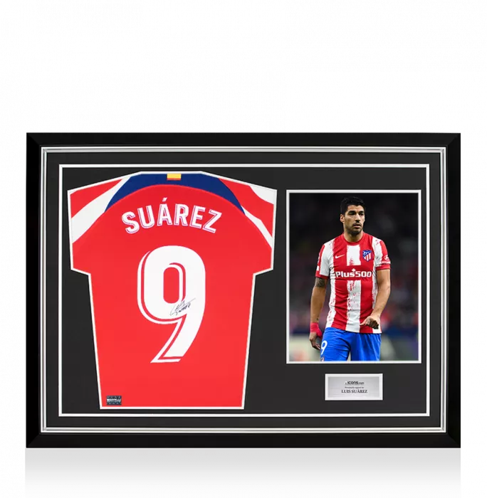 Luis Suarez Back Signed Atletico Madrid 2022-23 Home Shirt In Hero Frame: Option 1