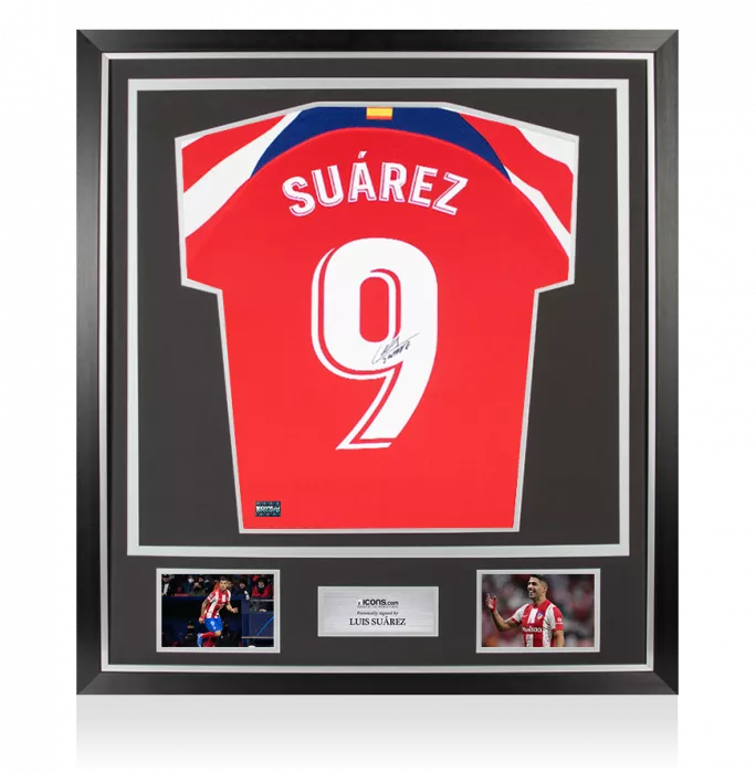 Luis Suarez Back Signed Atletico Madrid 2022-23 Home Shirt In Classic Frame