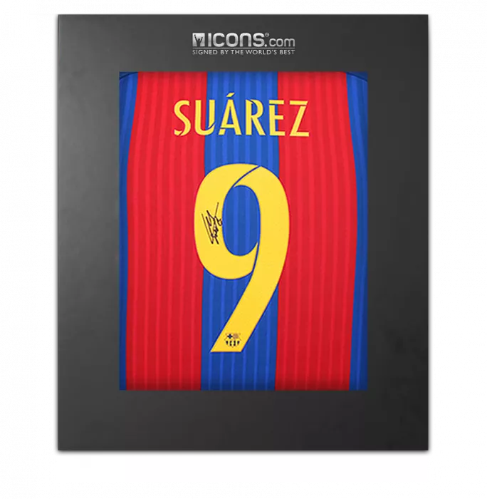 Luis Suarez Back Signed FC Barcelona 2016-17 Home Shirt In Deluxe Packaging