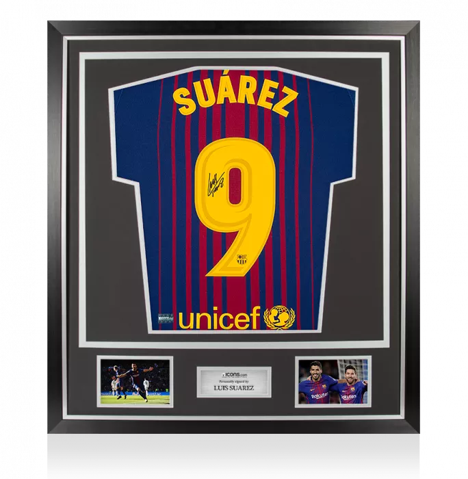 Luis Suarez Back Signed FC Barcelona 2017-18 Home Shirt In Classic Frame