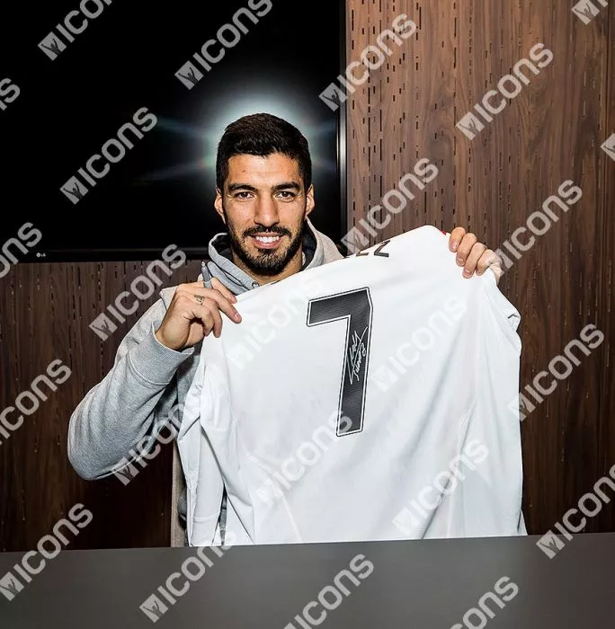 Luis Suarez Back Signed Liverpool 2013-14 Away Shirt In Hero Frame: Option 1