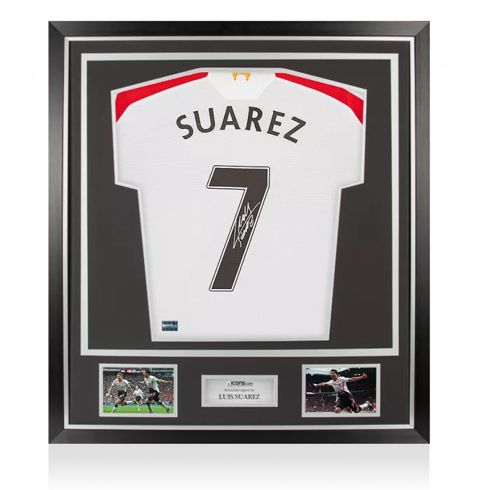 Luis Suarez Back Signed Liverpool 2013-14 Away Shirt With Long Sleeves In Classic Frame