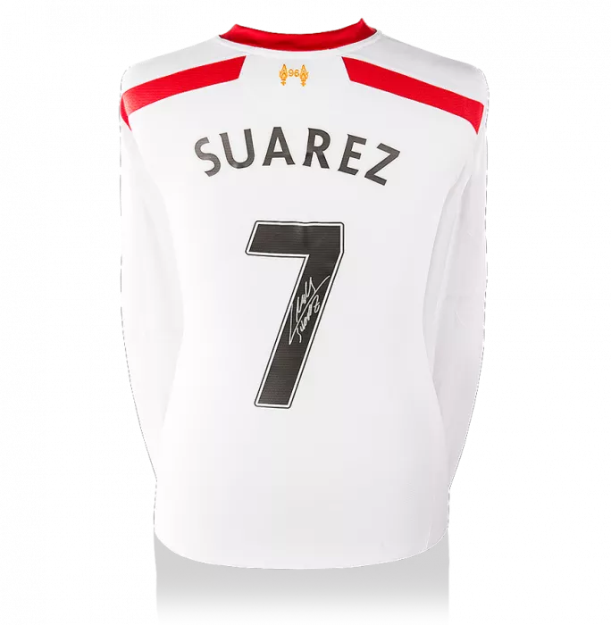 Luis Suarez Back Signed Liverpool 2013-14 Away Shirt With Long Sleeves