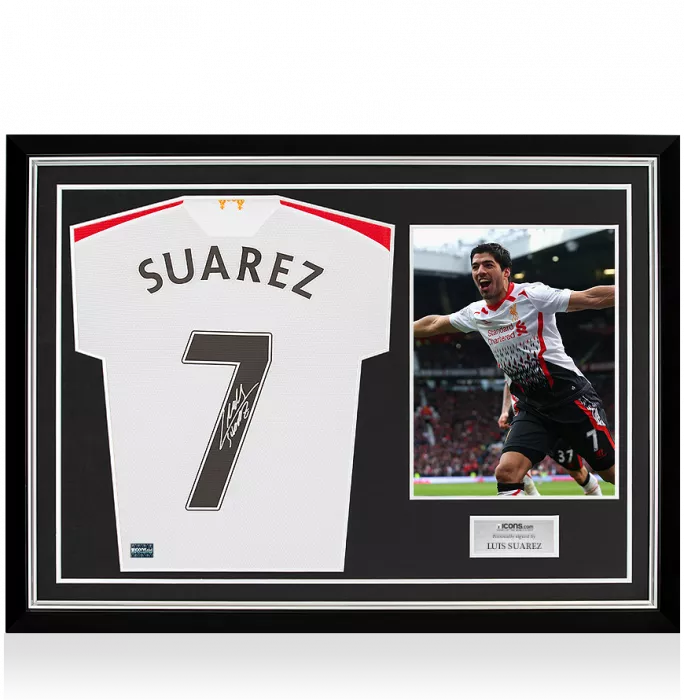 Luis Suarez Back Signed Liverpool 2013-14 Away Shirt In Hero Frame: Option 1