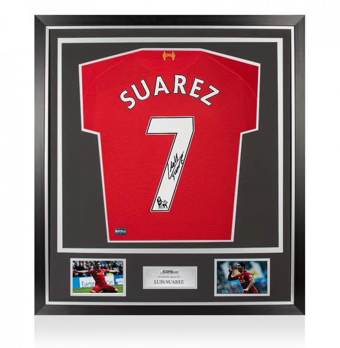 Luis Suarez Back Signed Liverpool 2013-14 Home Shirt In Classic Frame