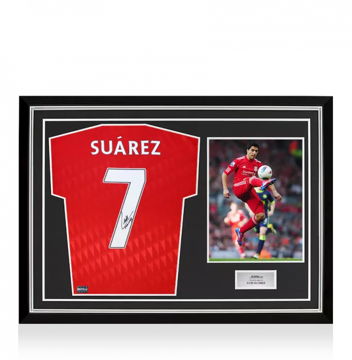 Luis Suarez Back Signed Liverpool FC 2010-12 Home Shirt In Hero Frame: Option 1