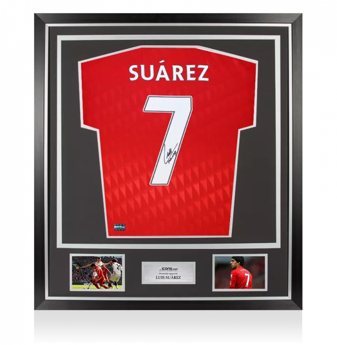Luis Suarez Back Signed Liverpool FC 2010-12 Home Shirt In Classic Frame