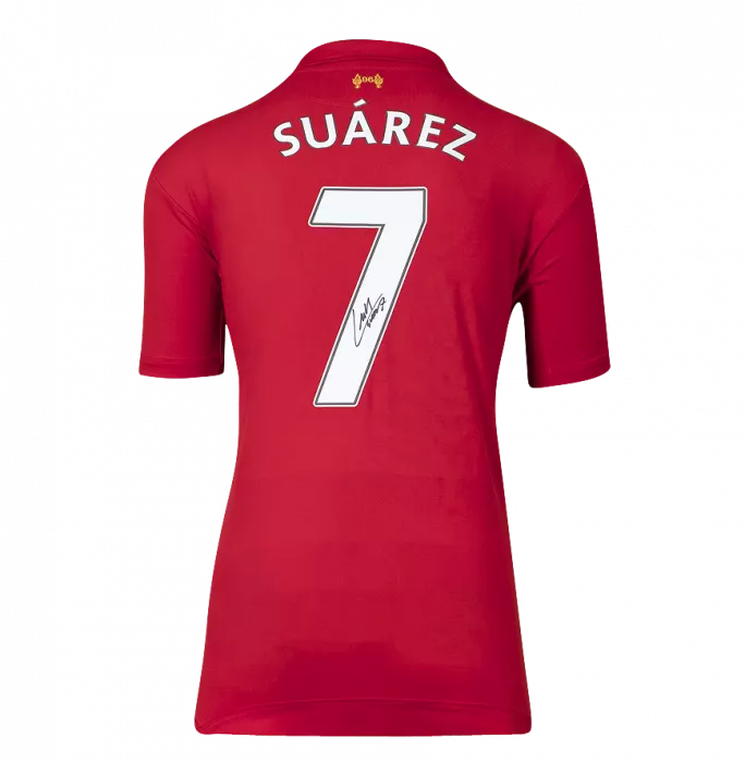 Luis Suarez Back Signed Liverpool FC 2012-13 Home Shirt With Fan Style Number In Classic Frame