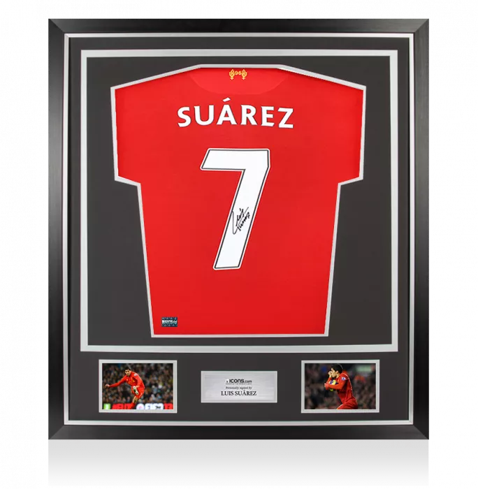 Luis Suarez Back Signed Liverpool FC 2012-13 Home Shirt with Fan Style Number In Classic Frame