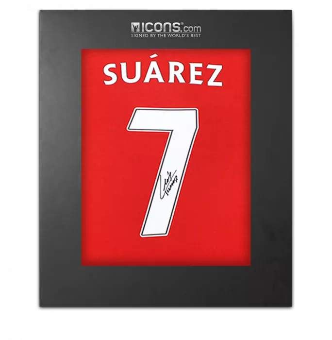 Luis Suarez Back Signed Liverpool FC 2012-13 Home Shirt with Fan Style Number In Deluxe Packaging