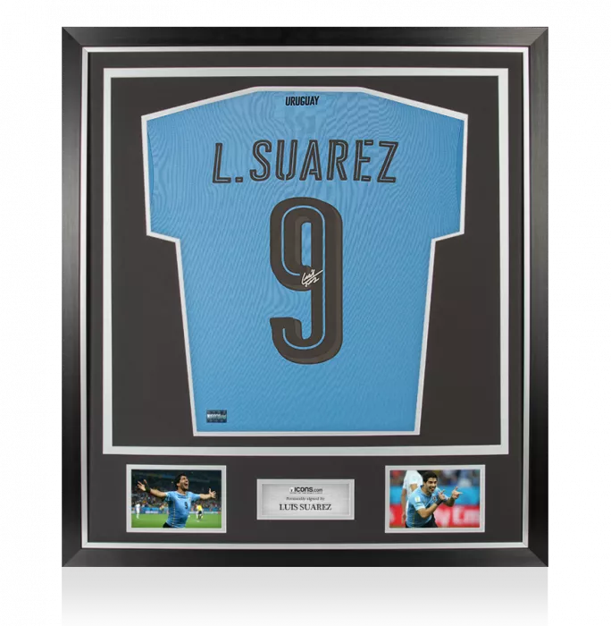 Luis Suarez Back Signed Uruguay 2016 Home Shirt In Classic Frame