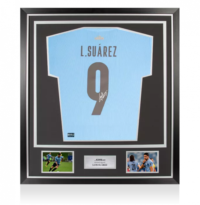 Luis Suarez Back Signed Uruguay 2021-22 Home Shirt In Classic Frame