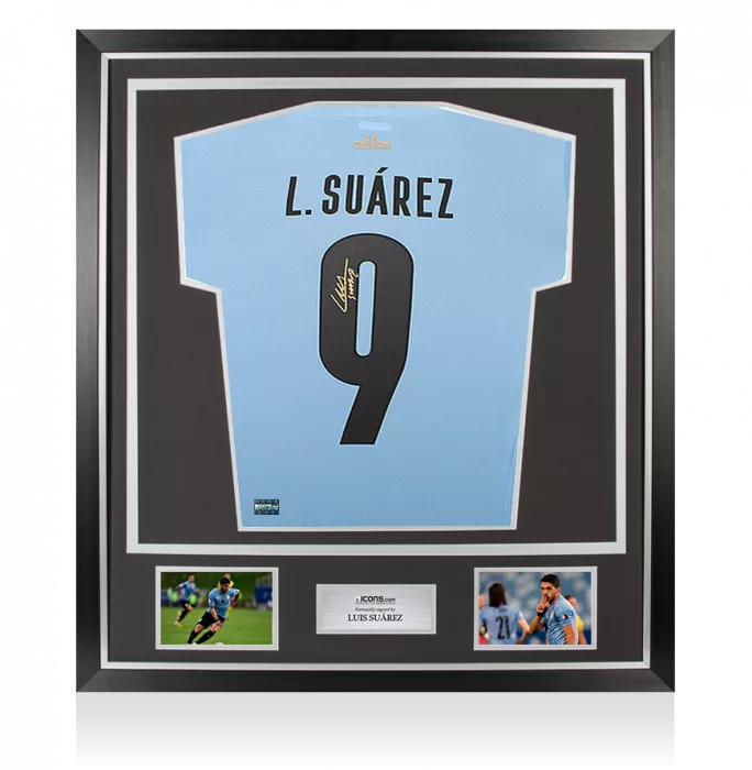 Luis Suarez Back Signed Uruguay 2021-22 Home Shirt In Classic Frame
