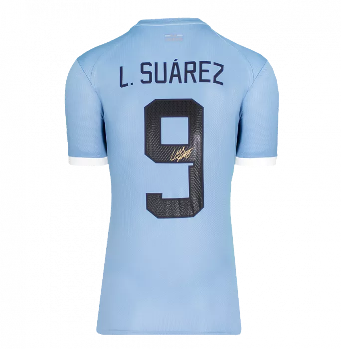 Luis Suarez Back Signed Uruguay 2022-23 Home Shirt In Classic Frame