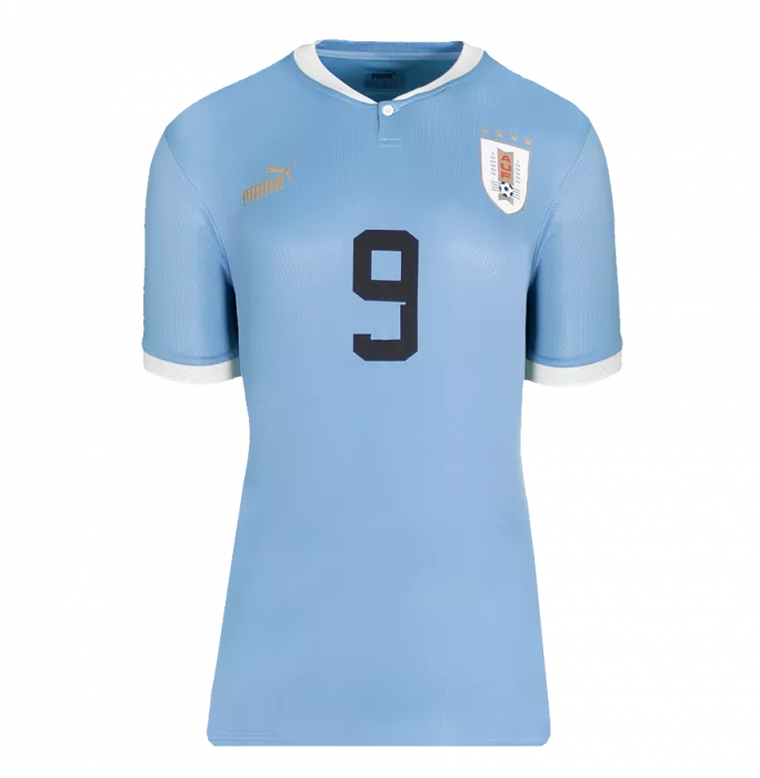 Luis Suarez Back Signed Uruguay 2022-23 Home Shirt In Hero Frame: Option 1