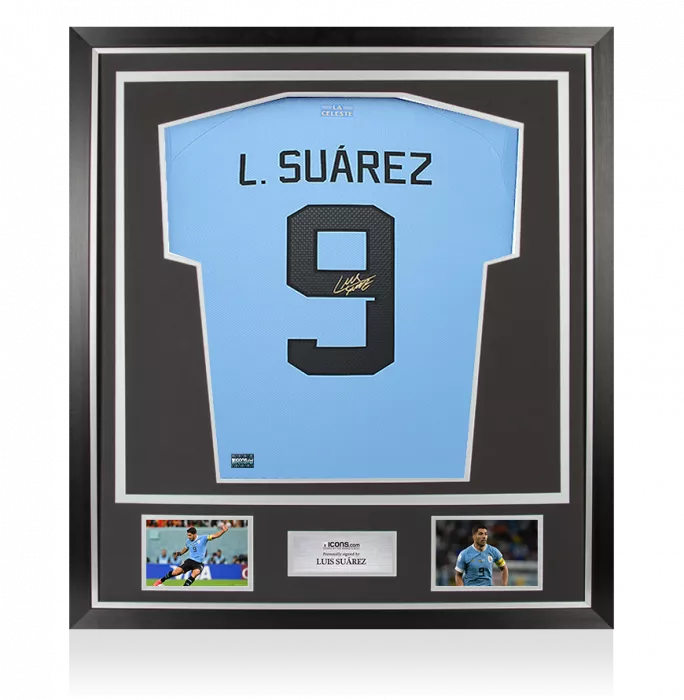Luis Suarez Back Signed Uruguay 2022-23 Home Shirt In Classic Frame