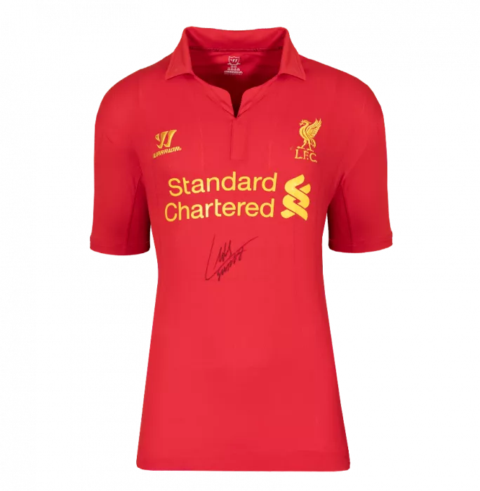 Luis Suarez Front Signed Liverpool FC 2012-13 Home Shirt In Deluxe Packaging