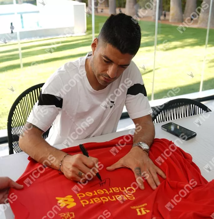 Luis Suarez Front Signed Liverpool FC 2012-13 Home Shirt In Deluxe Packaging