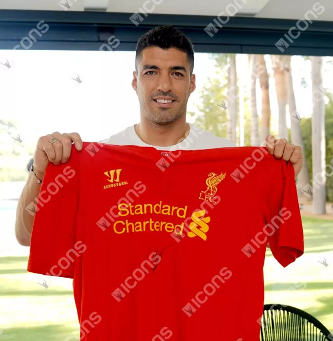 Luis Suarez Front Signed Liverpool FC 2012-13 Home Shirt In Hero Frame: Option 1