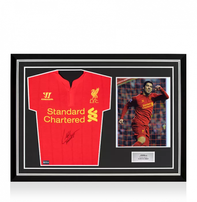 Luis Suarez Front Signed Liverpool FC 2012-13 Home Shirt In Hero Frame: Option 1