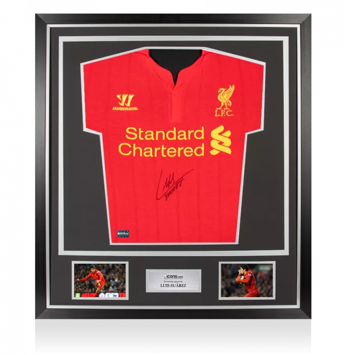 Luis Suarez Front Signed Liverpool FC 2012-13 Home Shirt In Classic Frame