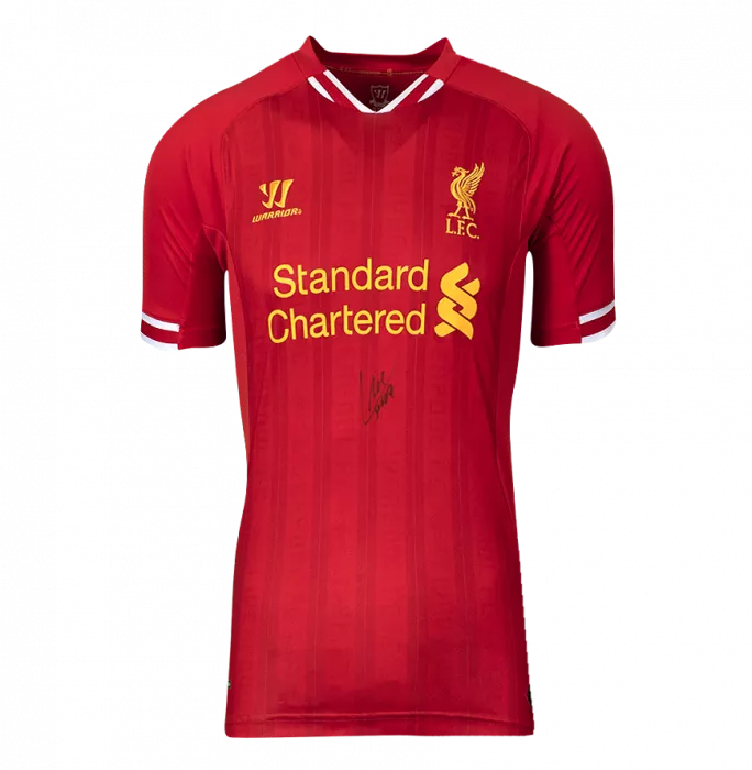 Luis Suarez Front Signed Liverpool FC 2013-14 Home Shirt In Deluxe Packaging