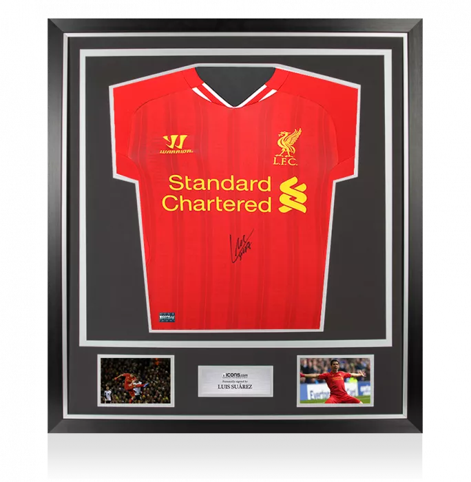 Luis Suarez Front Signed Liverpool FC 2013-14 Home Shirt In Classic Frame