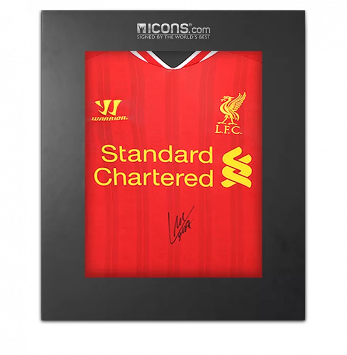Luis Suarez Front Signed Liverpool FC 2013-14 Home Shirt In Deluxe Packaging