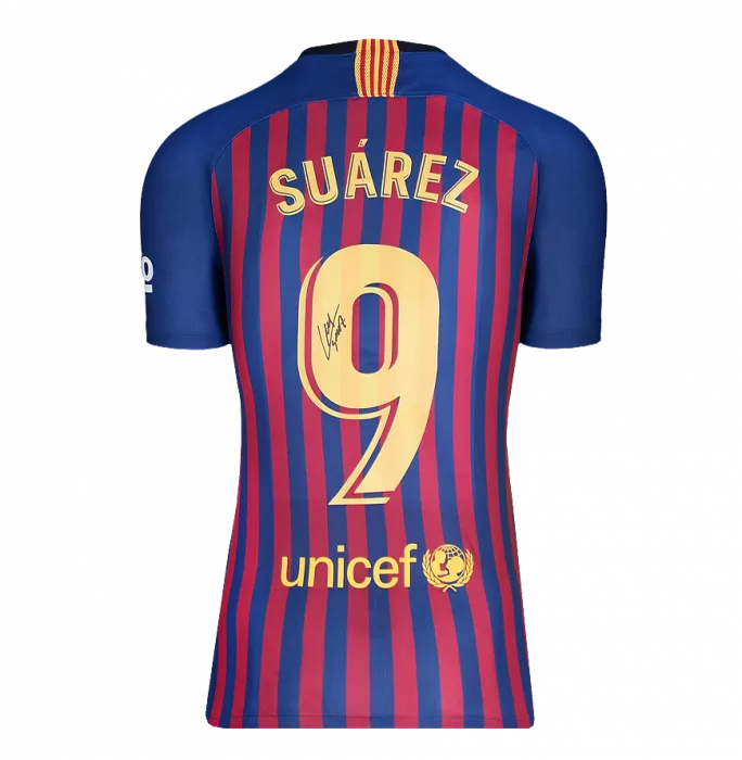 Luis Suarez Official FC Barcelona Back Signed And Framed 2018-19 Home Shirt With Fan Style Number