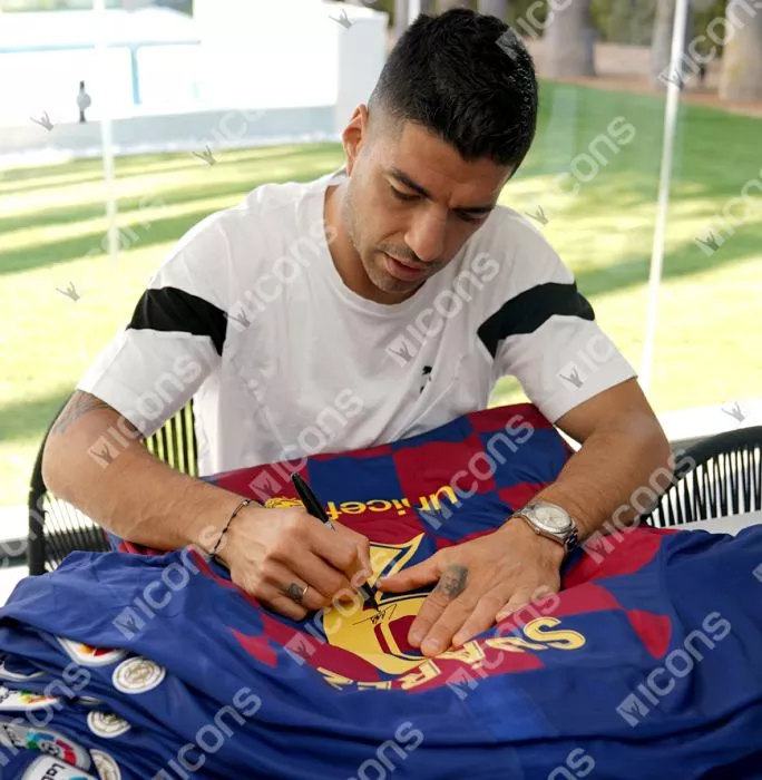 Luis Suarez Official FC Barcelona Back Signed And Framed 2019-20 Home Shirt