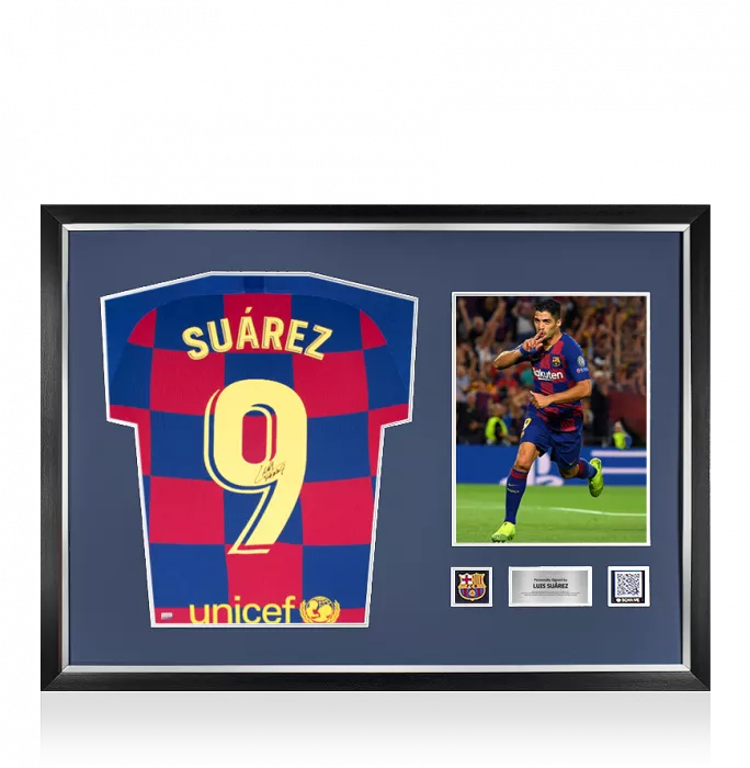 Luis Suarez Official FC Barcelona Back Signed and Framed 2019-20 Home Shirt