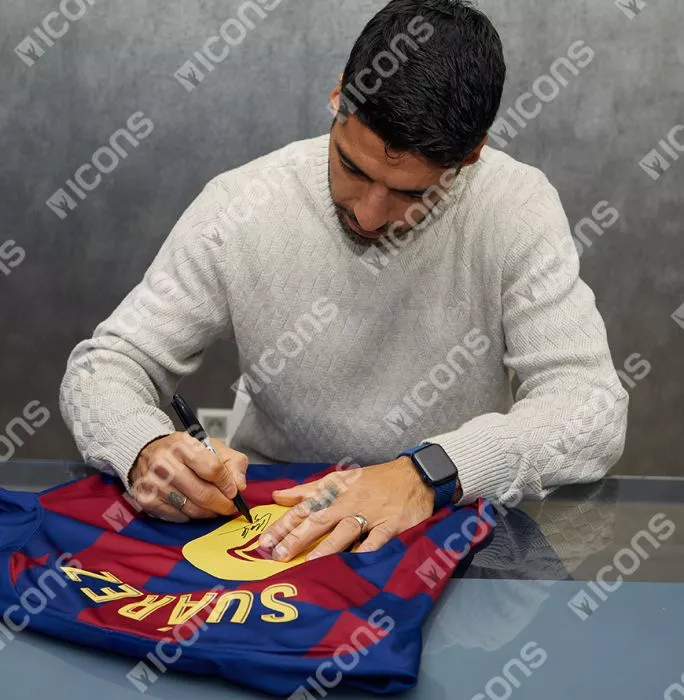 Luis Suarez Official FC Barcelona Back Signed And Framed 2019-20 Home Shirt