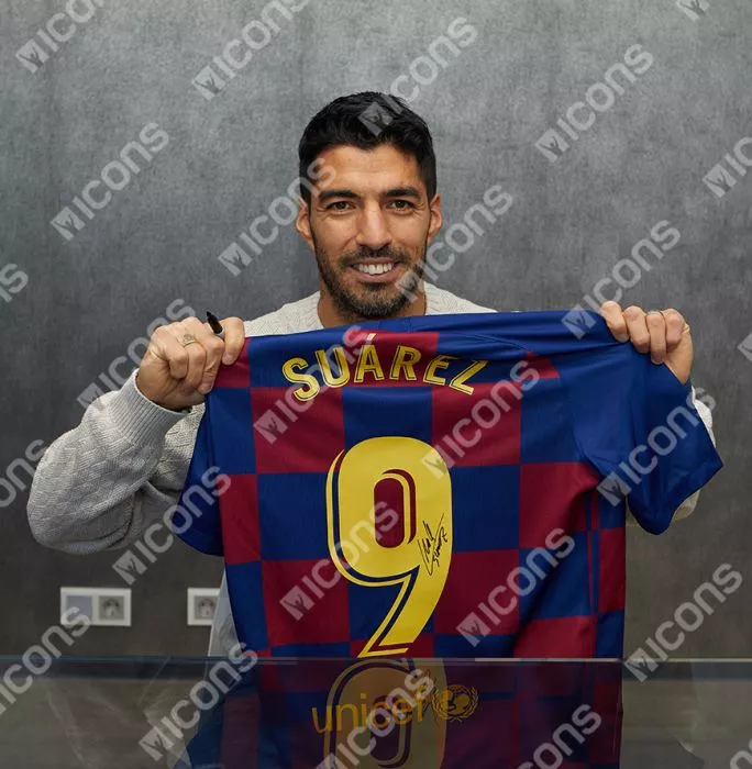 Luis Suarez Official FC Barcelona Back Signed And Framed 2019-20 Home Shirt