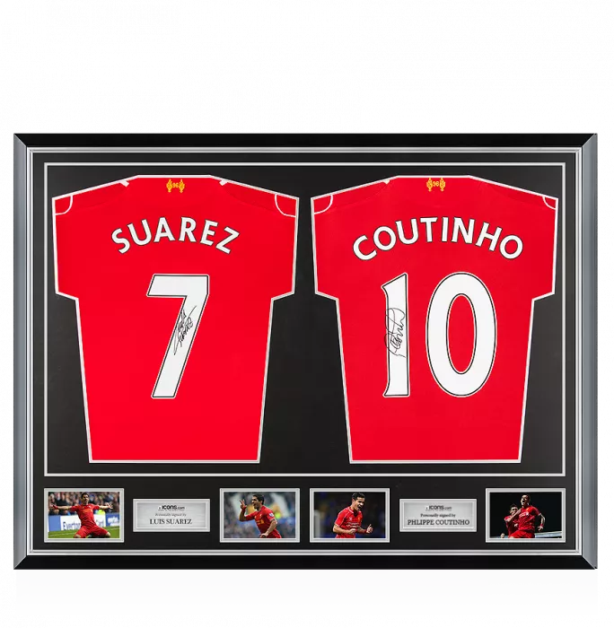 Luis Suarez & Philippe Coutinho Signed Liverpool Shirts In Classic Dual Frame
