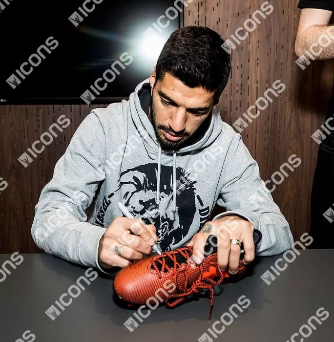 Luis Suarez Signed Burnt Orange Adidas X 17.3 Boot In Bubble Frame: FC Barcelona