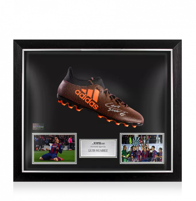 Luis Suarez Signed Burnt Orange Adidas X 17.3 Boot In Bubble Frame: FC Barcelona