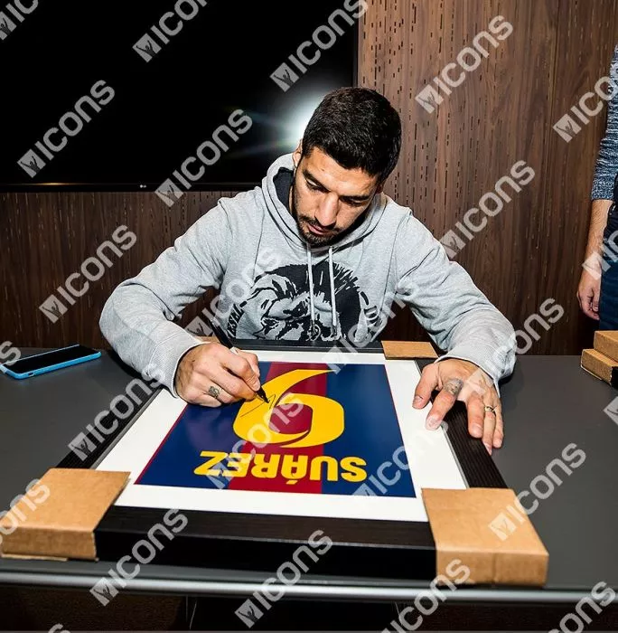 Luis Suarez Signed FC Barcelona Shirt Print In Black Wooden Frame: Limited Edition 'Suarez 9'