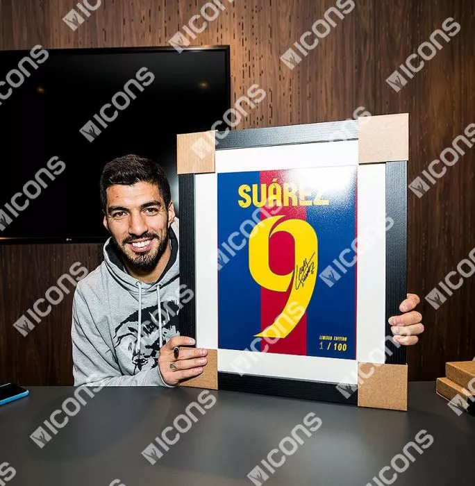 Luis Suarez Signed FC Barcelona Shirt Print In Black Wooden Frame: Limited Edition 'Suarez 9'