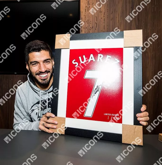 Luis Suarez Signed Liverpool Shirt Print In Black Wooden Frame: Limited Edition 'Suarez 7'